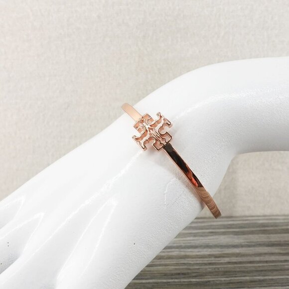 Tory Burch Britten Logo Cuff Bracelet Rose Gold OS - Picture 12 of 12